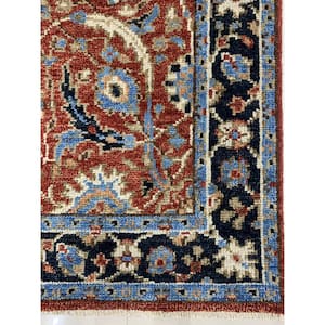 Red/Navy 6 ft. x 9 ft. Hand Knotted Wool Traditional Bidjar Collection Area Rug