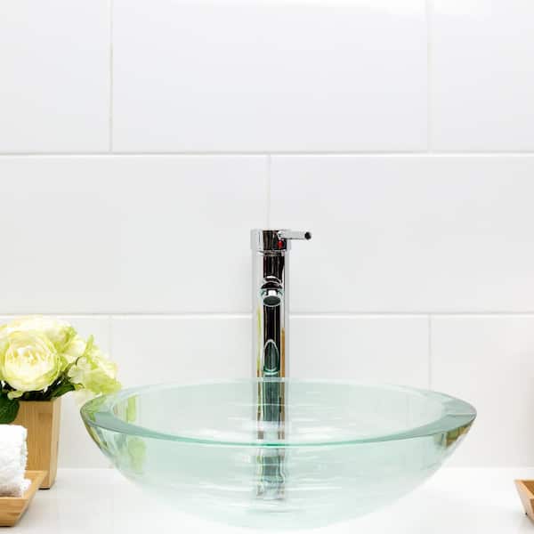 Essential White 4 in. x 8 in. Polished Ceramic Wall Tile Sample