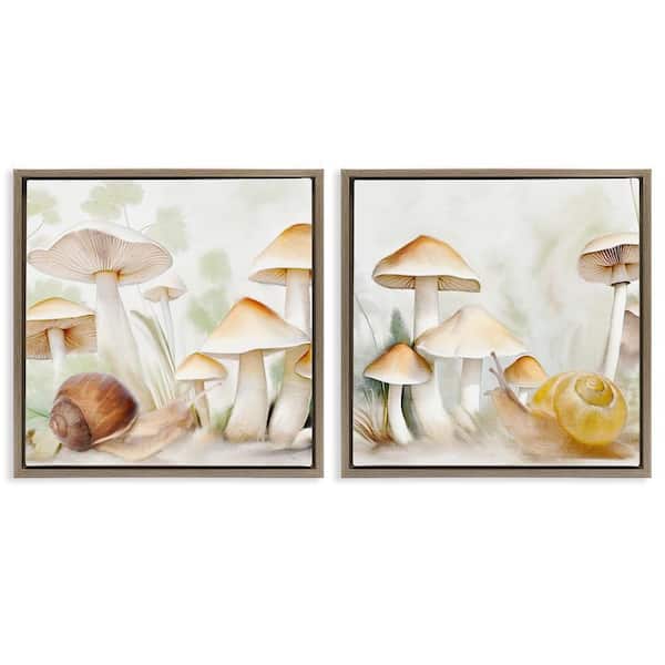 Stupell Industries Snail Crawl by Mushrooms by Kim Allen 2-Pieces Brown Floater Frame Nature Graphic Art Print 18 in. x 18 in.