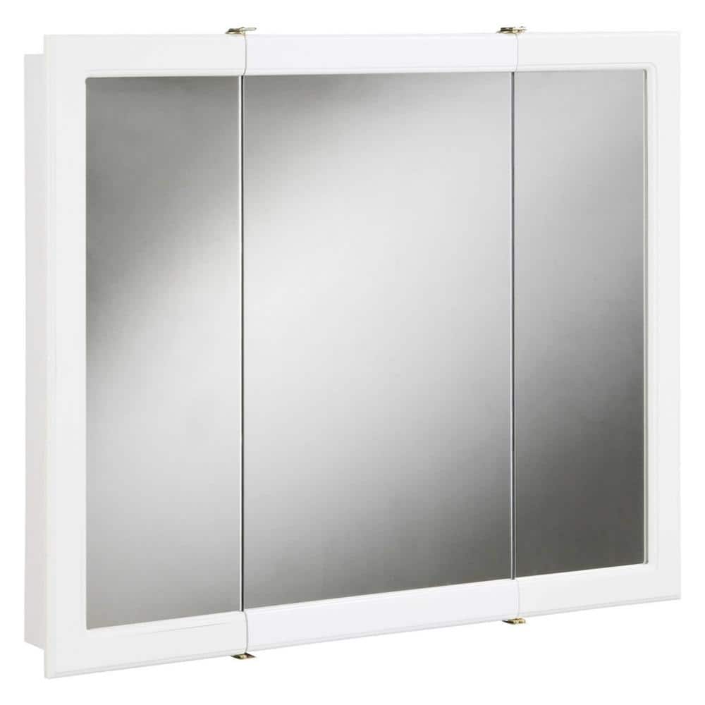White Wood 30-Inch Bathroom Medicine Cabinet with Mirrored Doors