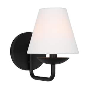 Albion Small 1-Light Matte Black Wall Sconce with White Linen Shade