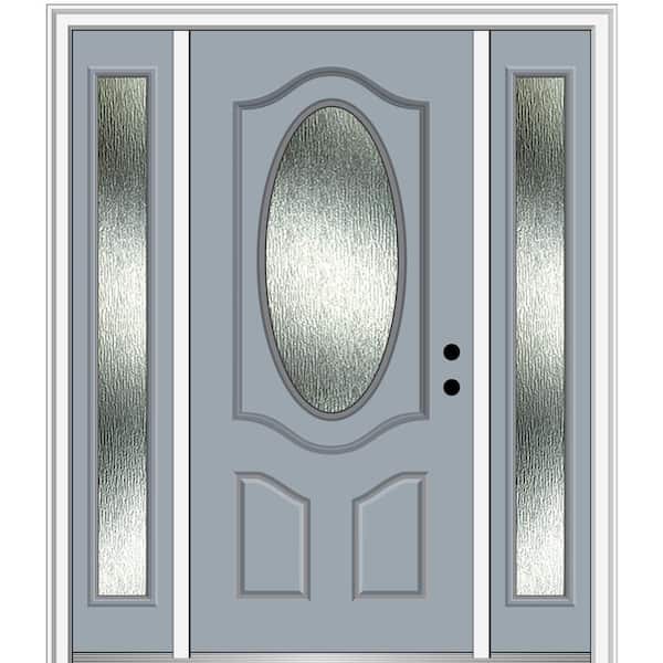 MMI Door 64 in. x 80 in. Left-Hand Inswing Rain Glass Storm Cloud Fiberglass Prehung Front Door on 6-9/16 in. Frame