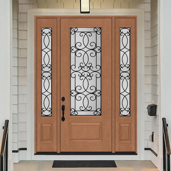 Regency 68 in. x 96 in. 3/4Lite Georgian Decorative Glass RHIS Autumn Mahogany Fiberglass Prehung Front Door DB 14 in.