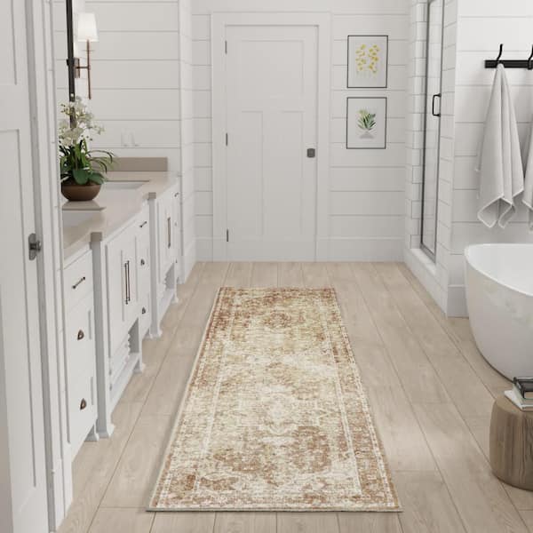 Astra Machine Washable Rust 2 ft. x 8 ft. Distressed Traditional Runner Area Rug