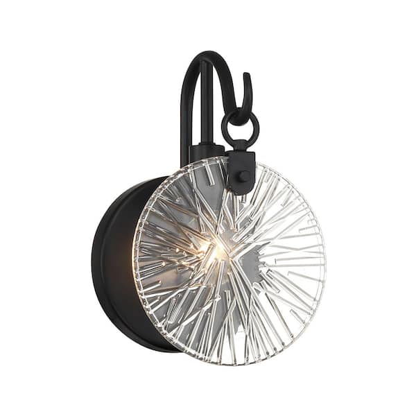 Savoy House Addison 5.75 in. 1-Light Matte Black Bathroom Vanity Light with Clear Starburst Glass Shades
