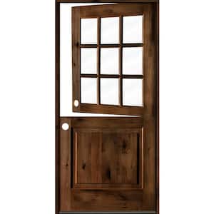 32 in. x 80 in. Farmhouse Knotty Alder Right-Hand/Inswing Clear Glass Provincial Stain Dutch Wood Prehung Front Door