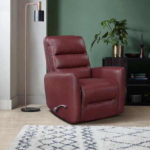 Wiley Red Faux Leather Upholstery Manual Swivel Glider Recliner