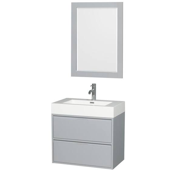 Wyndham Collection Daniella 29.3 in. W x 18 in. D Vanity in Dove Gray with Acrylic Vanity Top in White with White Basin and 24 in. Mirror