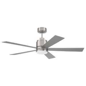 McCoy 52 in. Indoor Brushed Polished Nickel Ceiling Fan with Soft White Integrated LED Light & 4 Speed Control Included