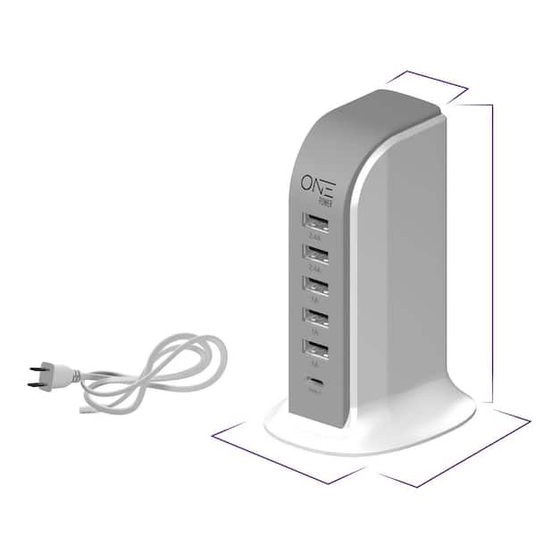 scaring eksekverbar elasticitet ProMounts 5 USB-A 1 USB-C Power Hub/Charging Station Flat Plug With 5 Ft.  Cord Modern Slim Charging USB Tower OPT061 - The Home Depot