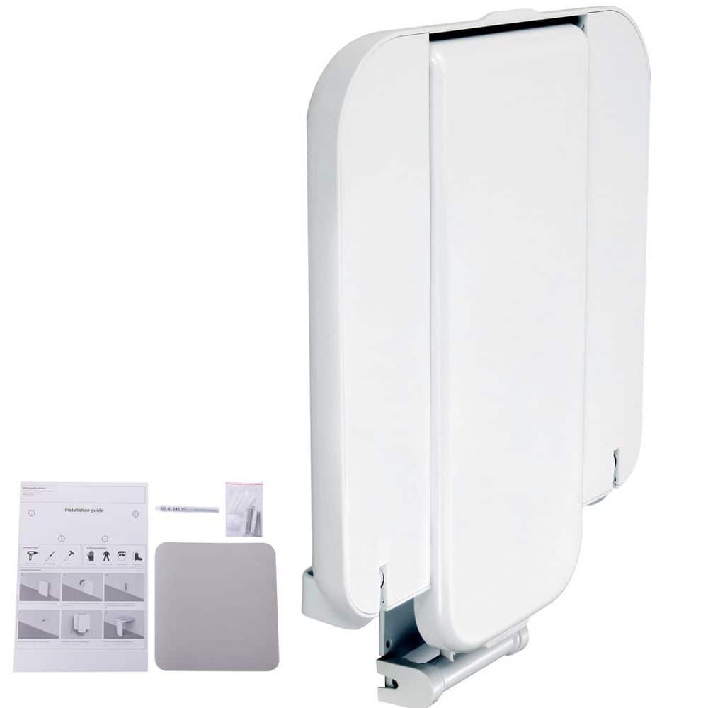 Folding ABS Shower Seat, 15.7 in. x 16.7 in. Walk in Shower Seat Unfolded, White Wall Mounted Fold Up Shower Bench -  SKYSHALO, ypVxjpvl29E3g35