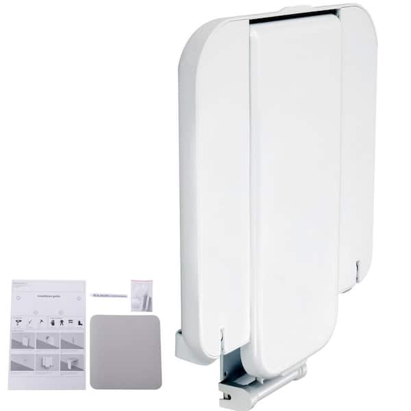 Folding ABS Shower Seat, 15.7 in. x 16.7 in. Walk in Shower Seat Unfolded, White Wall Mounted Fold Up Shower Bench