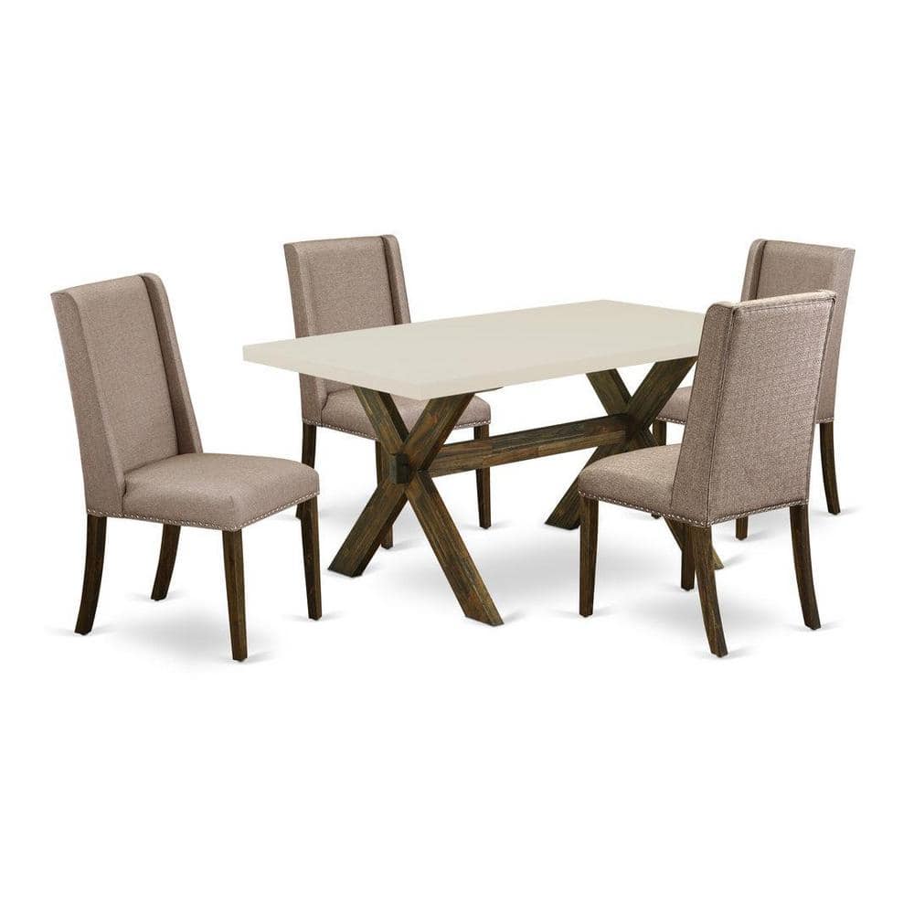 Linen White and Distressed Jacobean 5-Piece Dining Set with Dark Khaki Chairs