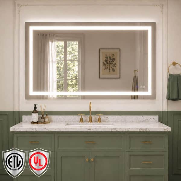 48 in. W x 36 in. H Rectangular Frameless LED Light Anti-Fog Wall Mount Bathroom Vanity Mirror Super Bright