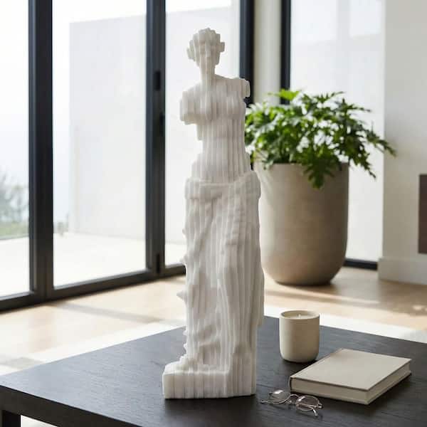 White 7 in. x 25 in. Quartz Resin Female Bust Sculpture