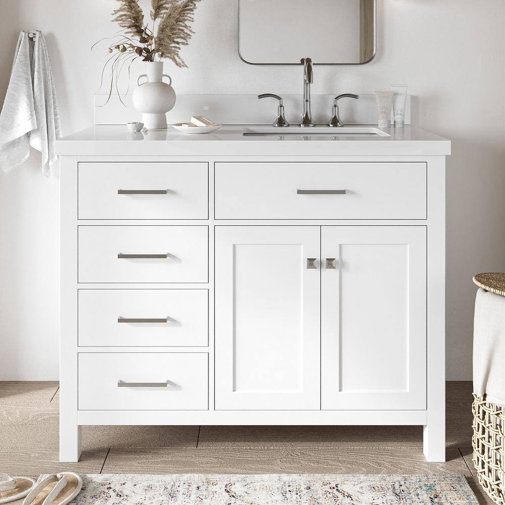 White Quartz Top Freestanding Single Vanity with Storage