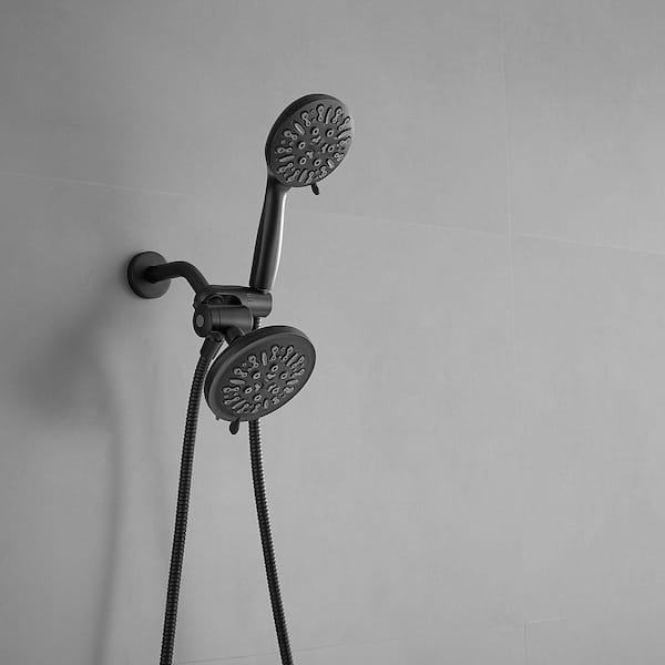 9-Spray 5.5 in. Wall Mount Dual Shower Head and Handheld Shower Head 1.8 GPM with Stainless Steel Hose in Matte Black