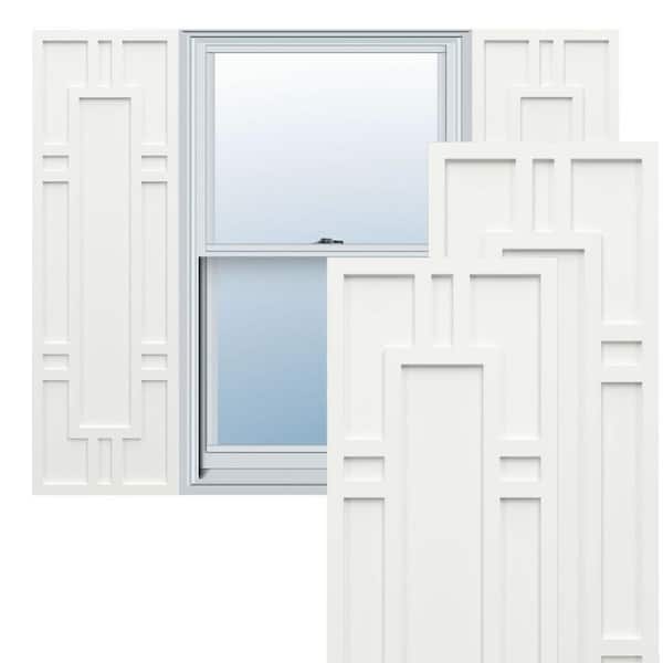 Ekena Millwork True Fit PVC 12 in. W x 63 in. H Raised Panel Vinyl Shutters Pair in Unfinished