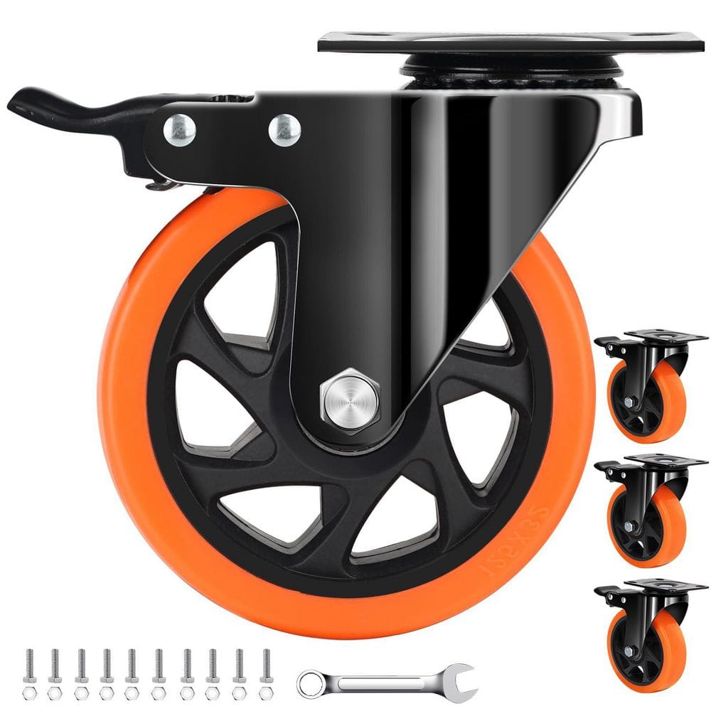 5 in. Orange Casters Set of 4, Silent Industrial Casters Load 2600 lbs. Swivel Casters for Furniture and Cart Wheels price history on PriceWatchPro