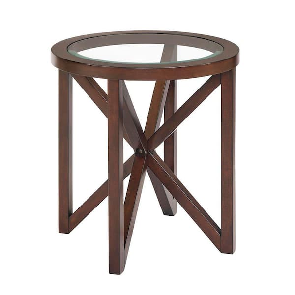 Outdoor Modern Simple Glass Cherry Coffee Table with Solid Wood Base ...