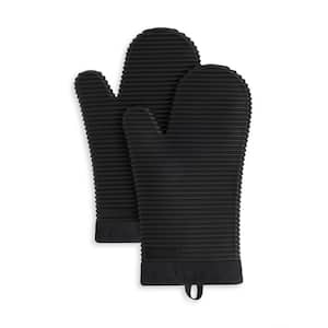 Ribbed Soft Silicone Black Oven Mitt 2 Pack