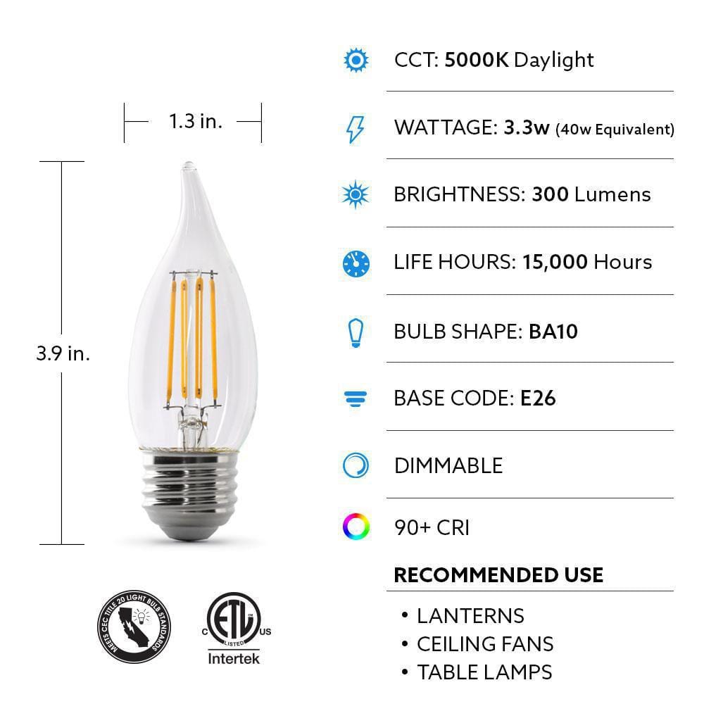 Clear Dimmable 40W LED Candle Bulb for Decorative Fixtures