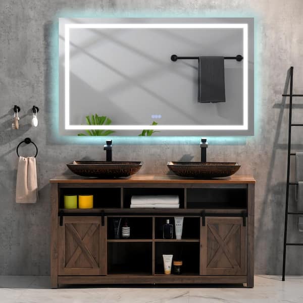 Aoibox 72 in. W x 36 in. H Rectangular Framed Anti-Fog Wall Mount Dimmable Bathroom Vanity Mirror with LED Lights in White