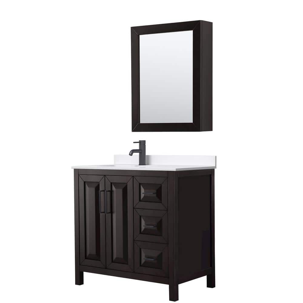 Daria 36 in. W x 22 in. D x 35.75 in. H Single Bath Vanity in Dark Espresso with White Quartz Top and Mirror price history on PriceWatchPro