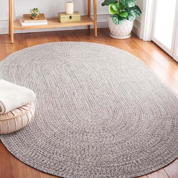 Braided Gray/Ivory 5 ft. x 8 ft. Machine Washable Concentric Woven Oval Area Rug