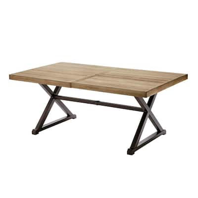 Mix and Match 72 in. Rectangular Metal Outdoor Dining Table with Farmhouse Trestle Base and Tile Tabletop