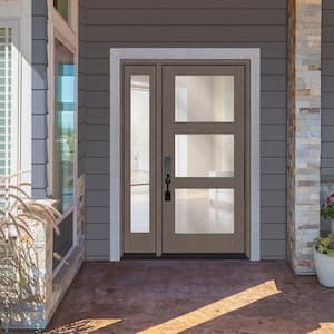 Regency 51 in. x 80 in. Modern 3-Lite Equal Clear Glass RHOS Ashwood Mahogany Fiberglass Prehung Front Door 12 in. SL