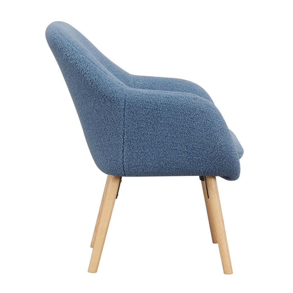 Charlotte Sherpa Blue Wood Wingback Accent Chair