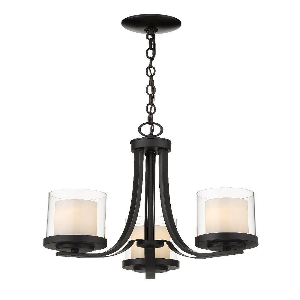 Willow Matte Black 3-Light Chandelier with White Glass Shades