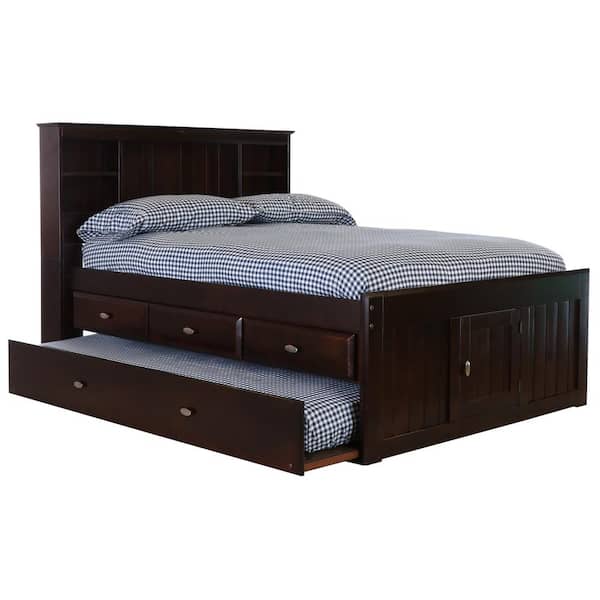 Captains Bookcase Bed With 3 Drawers, Platform Bed With Trundle Drawers And Bookcase