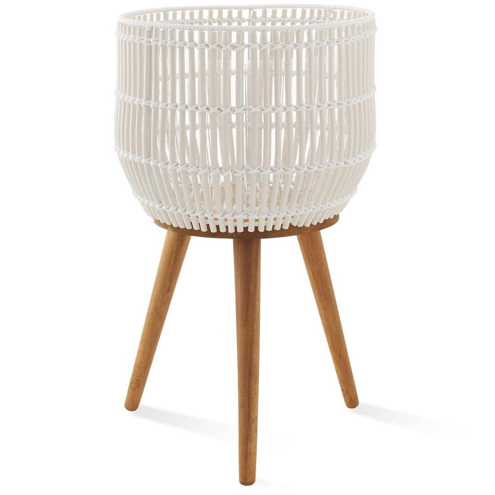 Large White Rattan Round Indoor Planter Basket Stand with Wood Legs for Plants and Flowers price history on PriceWatchPro