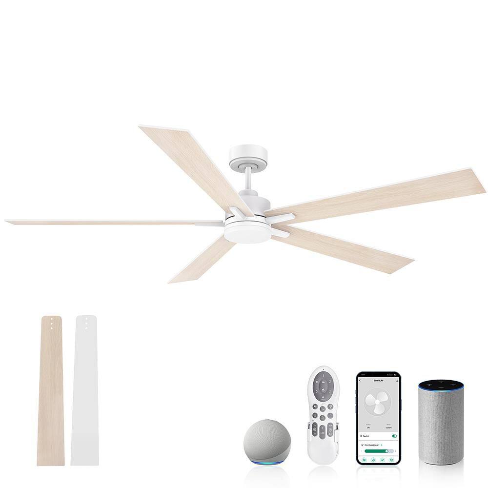 72 in. Smart Outdoor Indoor White Ceiling Fan with Lights Remote Voice Control Via Alexa Google WIFI App, Quiet DC Motor