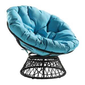 Papasan Chair with Blue Round Pillow-Top Cushion and Grey frame
