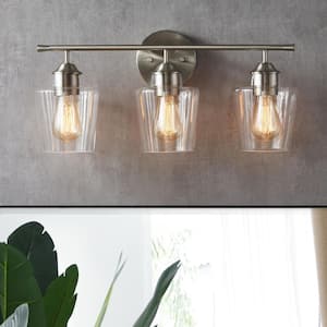 22 in. 3-Light Brushed Nickel Vanity Light with Goblet Glass Shade