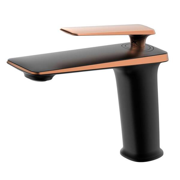 Hlihome Single Hole Single-Handle Bathroom Faucet with Handle in Rose Gold and Black