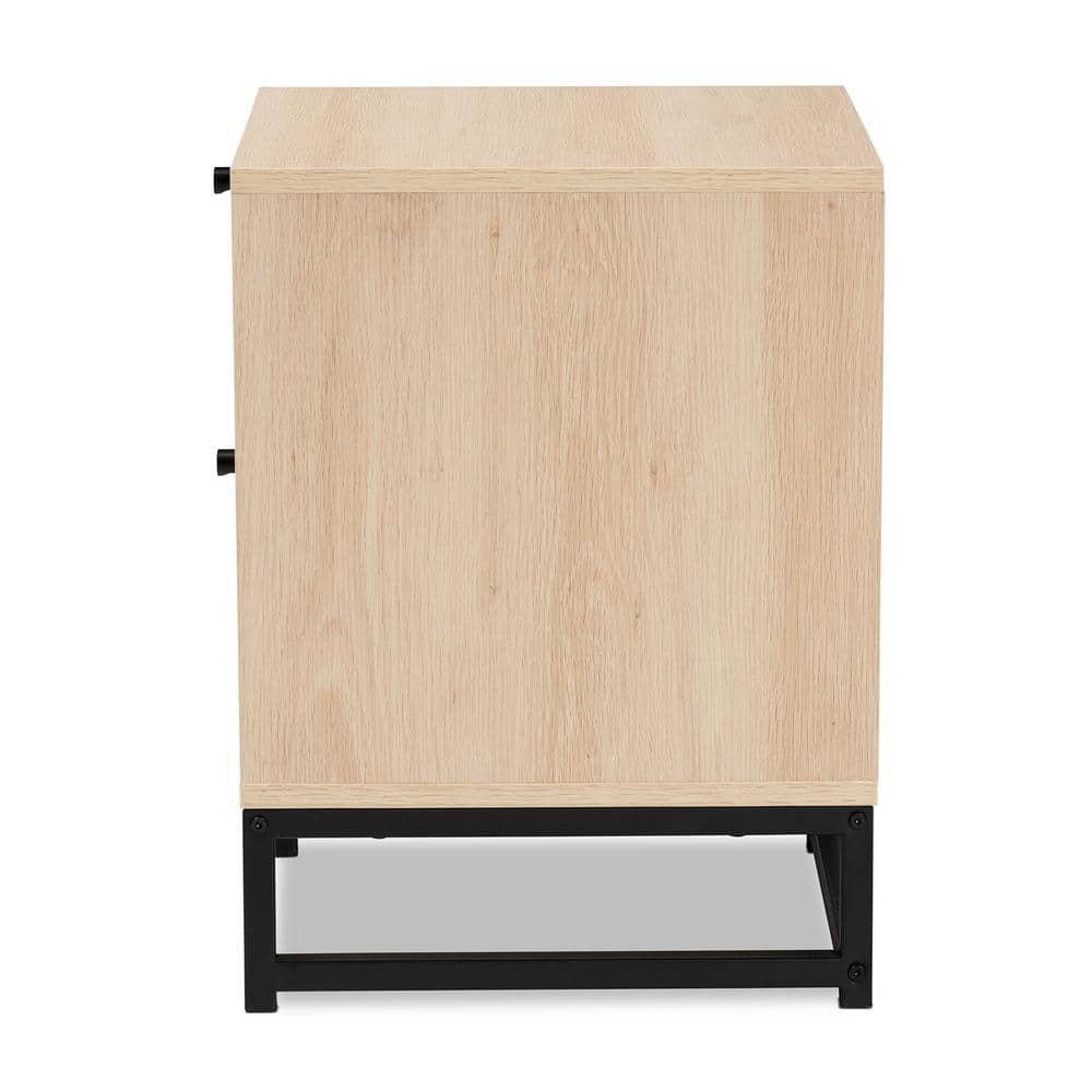 Ardon Bohemian Light Brown Wood and Metal 2 Drawer Nightstand with Rattan