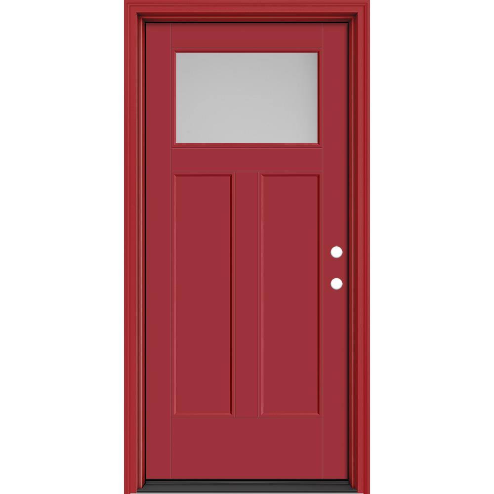 Performance Door System 36 in. x 80 in. Winslow Pearl Left-Hand Inswing Red Smooth Fiberglass Prehung Front Door