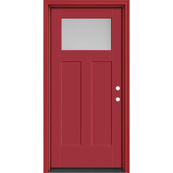 Masonite Performance Door System 36 in. x 80 in. Winslow Pearl Left-Hand Inswing Red Smooth Fiberglass Prehung Front Door