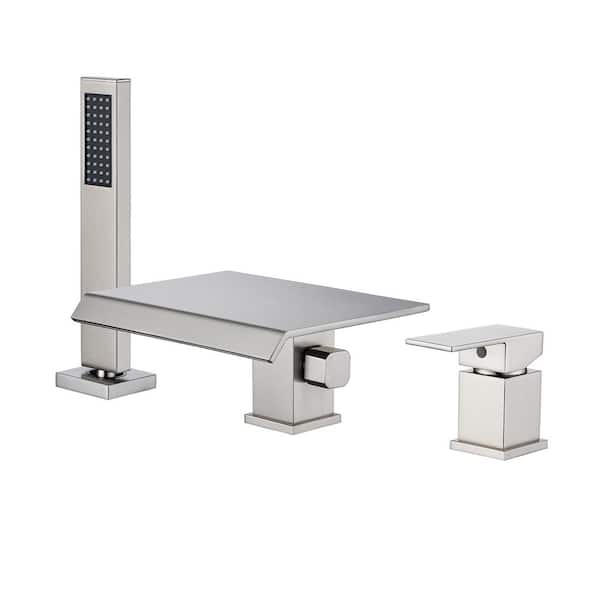 RAINLEX RX8013BN 1-Handle 1-Spray Roman Bathtub Faucet with Handheld Shower in Brushed Nickel