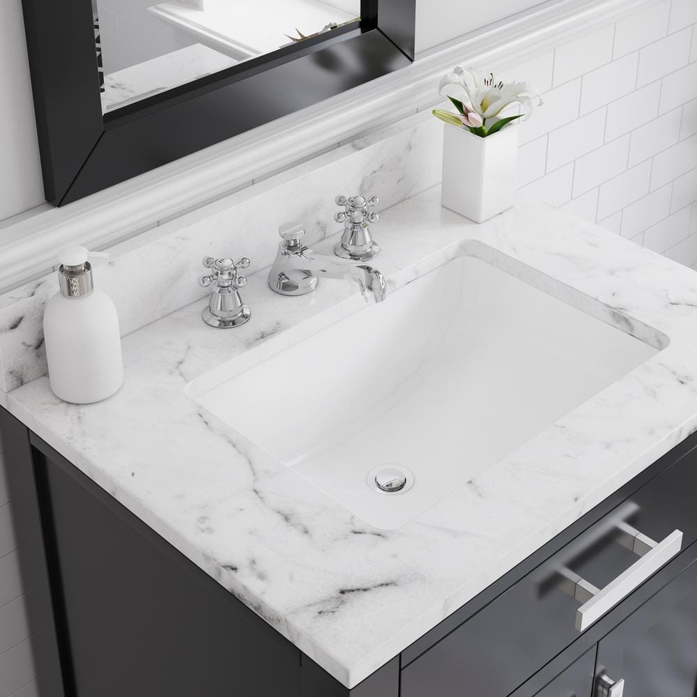 Espresso Solid Wood 30" Freestanding Vanity with Carrara Marble Top and Ceramic Sink