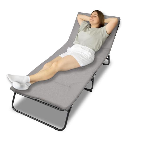 Plastic Outdoor Folding Camping Cot for Adults, 5-Angle Adjustable Outdoor Day Bed with Gray Cushion