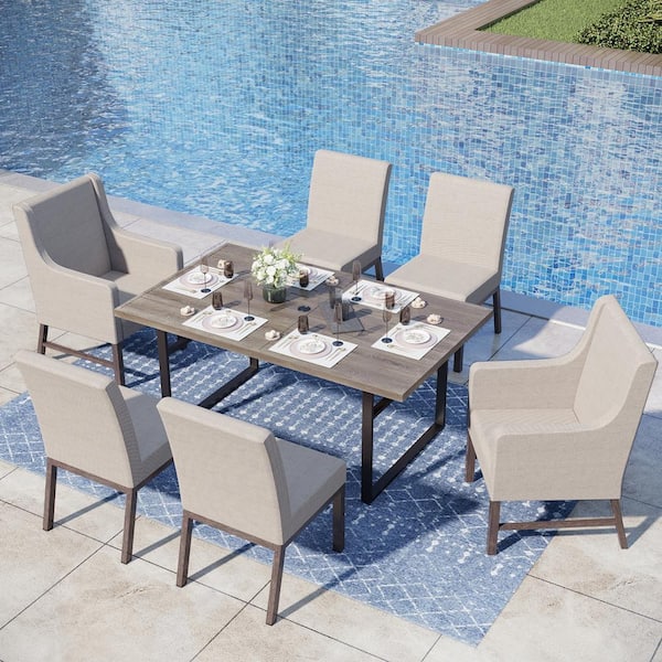 PHI VILLA 7-Piece Metal Patio Outdoor Dining Set with Textilene Fabric Padded Chairs