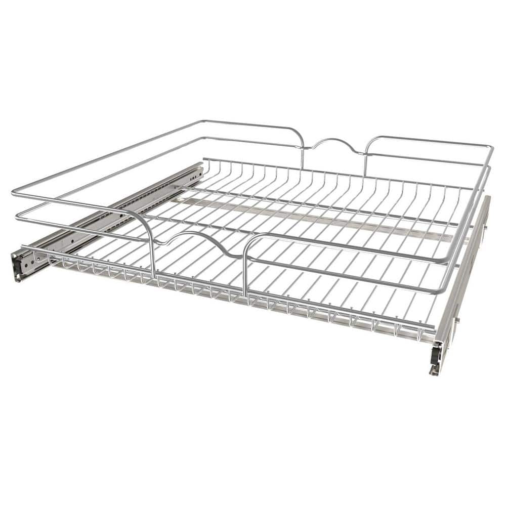 Rev-A-Shelf 11-3/4 Inch Width Kitchen Cabinet Pull-Out 2 Tier Wire Basket,  Chrome, Min. Cabinet Opening: 11-1/2 W x 18-1/8 D x 19-1/8 H  5WB2-1218CR-1