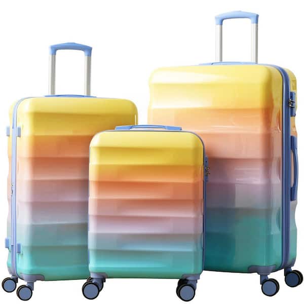 Vibrant Glossy Blue and Orange 3-Piece Expandable PC Plus ABS Hardshell Spinner Luggage Set with TSA Lock, Soft Grip