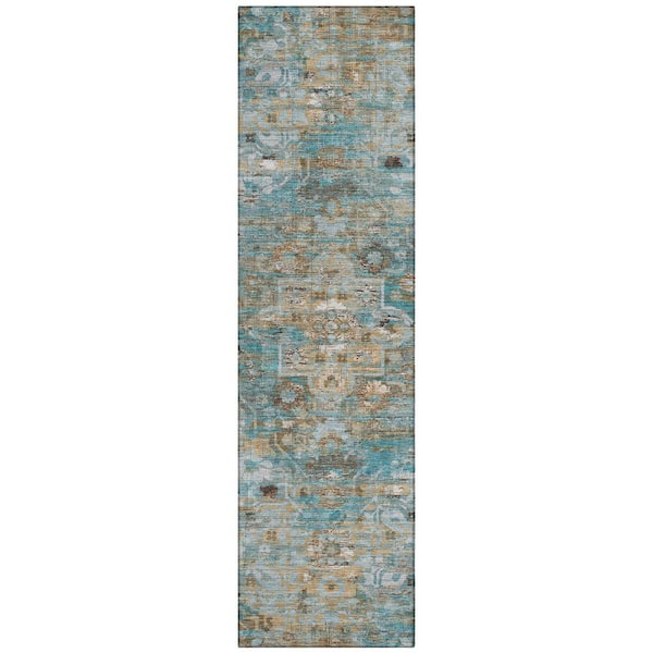 Chantille Machine Washable Indoor/Outdoor Abstract ACN2782 Teal 2 ft. x 7 ft. Runner Rug