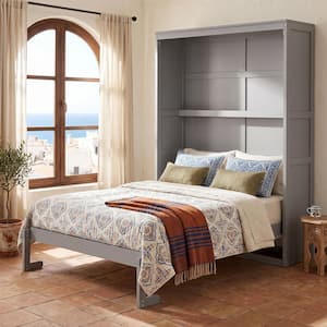 Harper & Bright Designs Wood Frame Full Size Murphy Bed with Shelves, Folded into a Cabinet